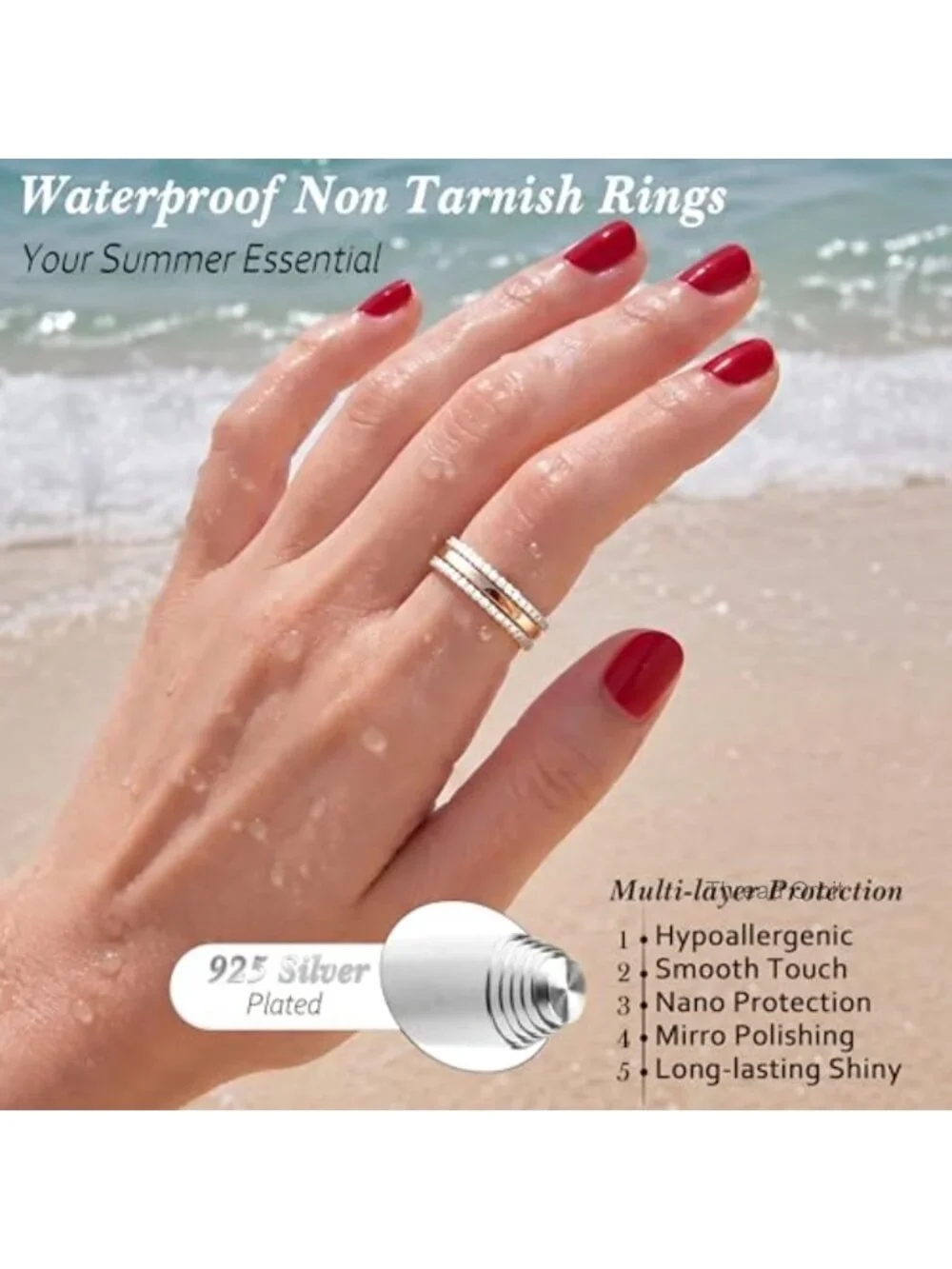 14K Gold & 925 Sterling Silver Plated Stackable Rings Set Eternity Band